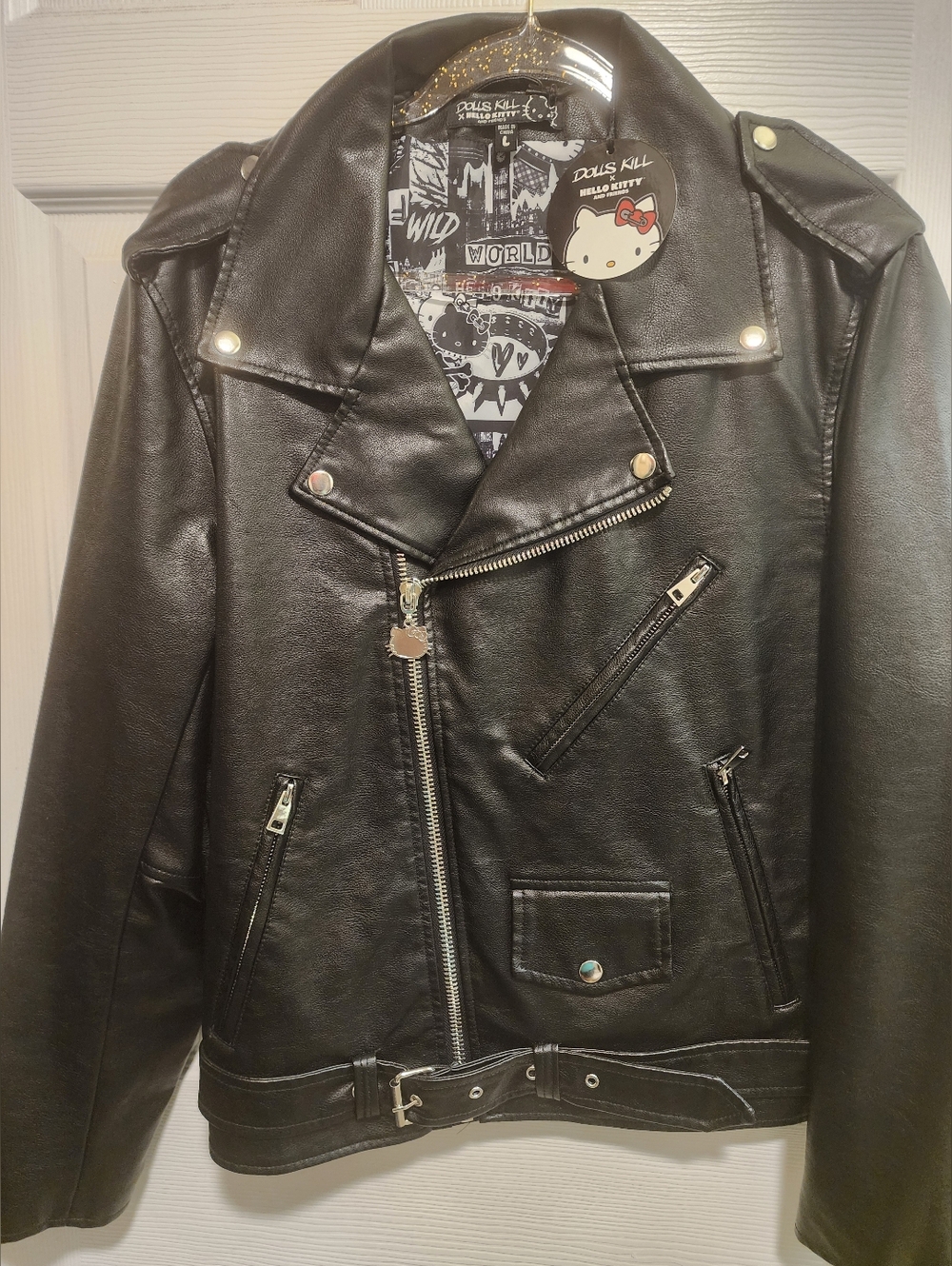 Dolls Kill X Hello Kitty Black Faux Leather Jacket
